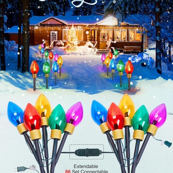 Jumbo C9 Christmas Pathway Light - 8.5 Ft 5 LED C9 Lights, C7 Lights  Multicolor - Picture 5 of 6